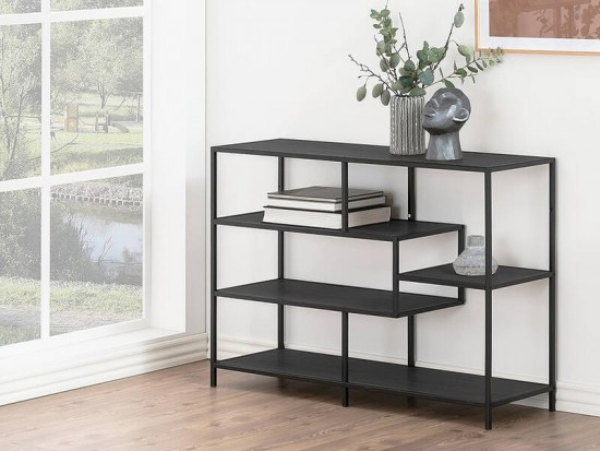 Eja 5 Shelf Asymmetric Bookshelf Plant Stand Black