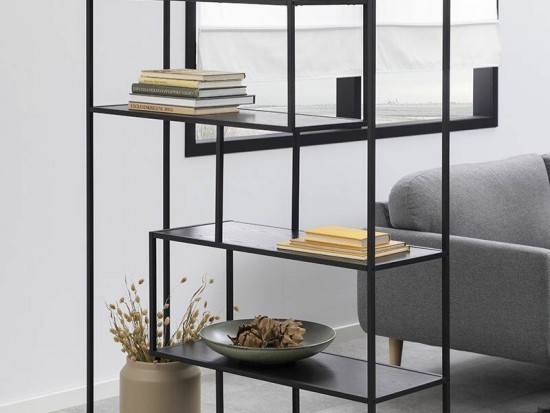 Eja Tall Shelf Asymmetric Bookshelf Plant Stand Black